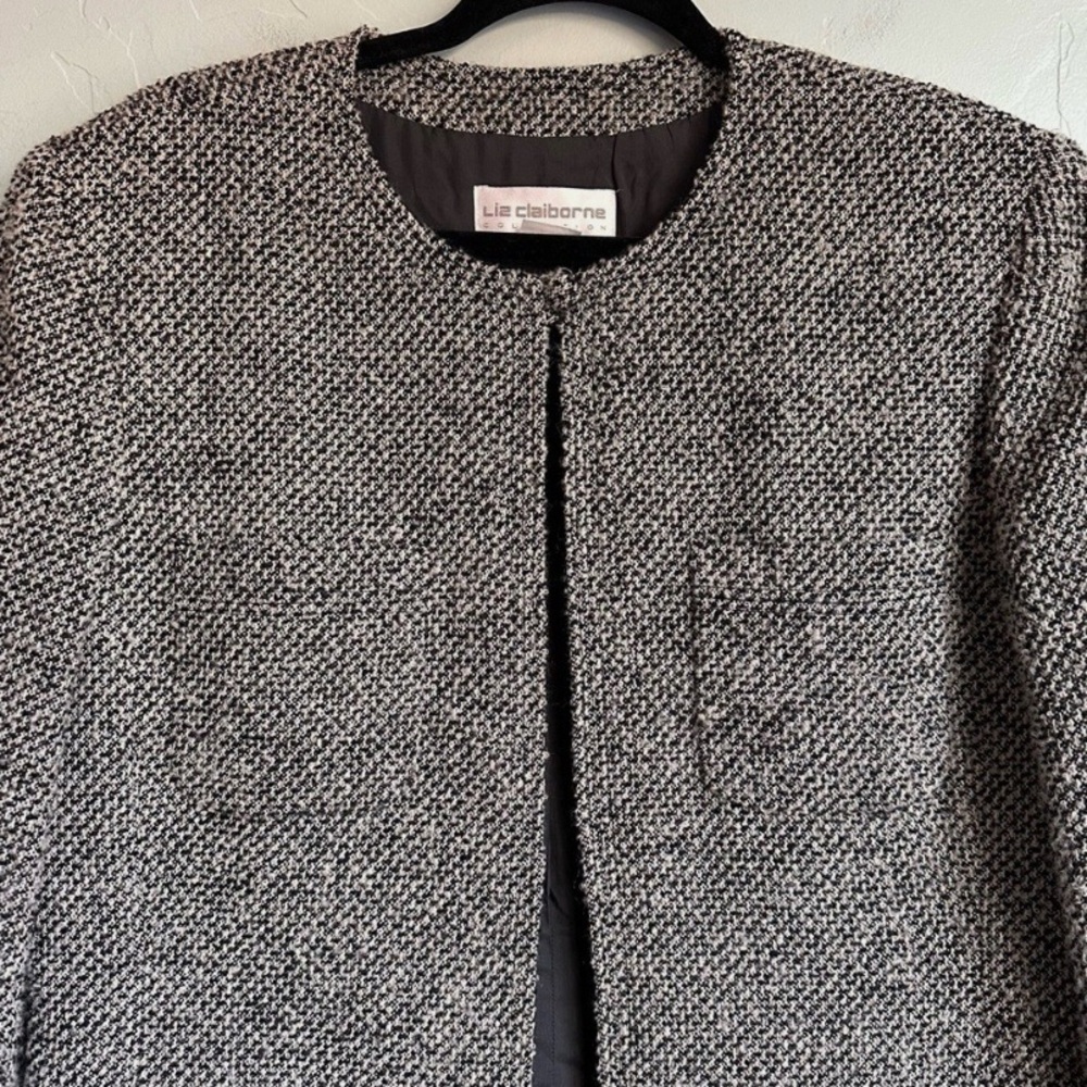 Vintage Wool Blend Liz Claiborne Black & White Tweed Bouclé Coat Size 10 - Picture 5 of 8